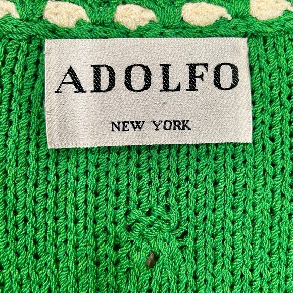 Vintage Adolfo New York Knit Skirt Suit Set Green & White | 70% Wool | Size S - Picture 3 of 8